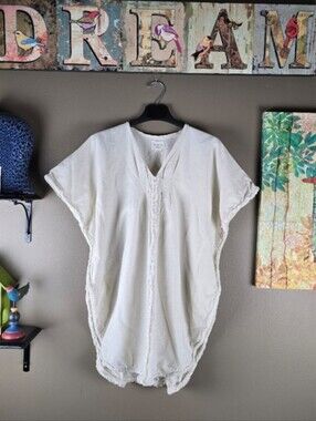 Mirth Bali Cotton Flax Fringed Blend Caftan Oatmeal One Size
